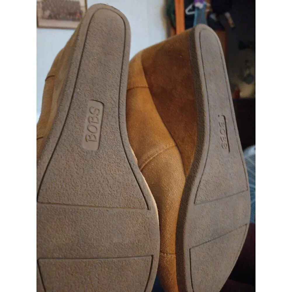 BOBS Skechers Suede Ankle Boots Size 10 Chestnut Plaid Lined Boho